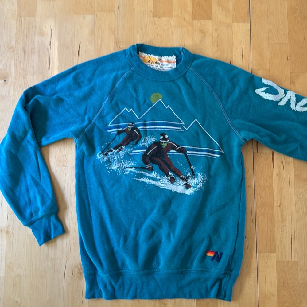 AVIATOR NATION size xs Ski Chaser Sweatshirt turquoise